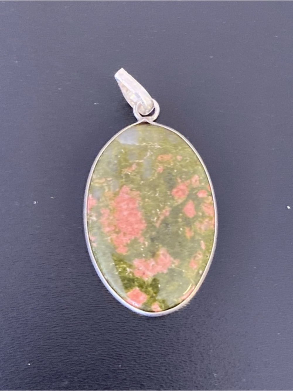 Unakite Oval Sterling Pendant in Green and Pink